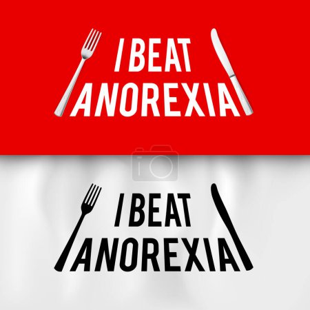 Illustration for I Beat Anorexia: Ironic Slogan with Fork and Knife on White and Red for Creative Idea - Royalty Free Image