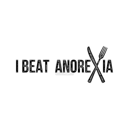Illustration for I Beat Anorexia: Ironic Slogan with Fork and Knife on White Background for Creative Idea - Royalty Free Image