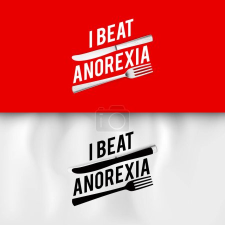 Illustration for I Beat Anorexia: Ironic Slogan with Fork and Knife on White and Red Background - Royalty Free Image