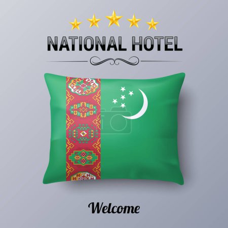 Illustration for Realistic Pillow and Flag of Turkmenistan as Symbol National Hotel. Flag Pillow Cover with Turkmenian flag - Royalty Free Image