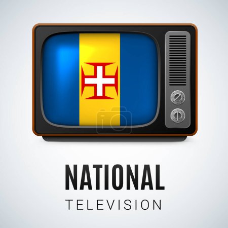 Ilustración de Vintage TV and Flag of Madeira as Symbol National Television (en inglés). Receptor Tele con colores de bandera - Imagen libre de derechos