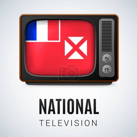 Téléchargez les illustrations : Vintage TV et Drapeau de Wallis et Futuna comme Symbole de la Télévision Nationale. Récepteur à télécommande avec drapeau - en licence libre de droit
