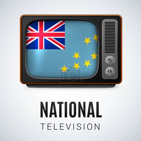 Illustration for Vintage TV and Flag of Tuvalu as Symbol National Television. TV Receiver with Tuvalu flag. - Royalty Free Image