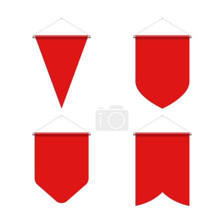 Template Red Blank Realistic Pennant Set on White Background. Illustration of Sport Flags Symbol Mockup for Creative Design