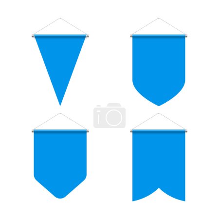 Template Blue Blank Realistic Pennant Set on White Background. Illustration of Sport Flags Symbol Mockup for Creative Design