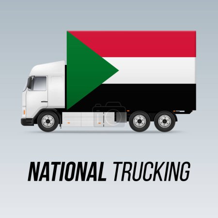 Symbol des nationalen Lieferwagens mit der Flagge des Sudan. LKW-Ikone und sudanesische Flagge