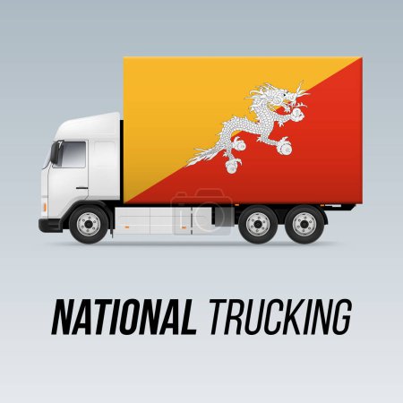 Illustration for Symbol of National Delivery Truck with Flag of Bhutan. National Trucking Icon and Bhutanese flag - Royalty Free Image