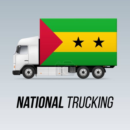 Symbol of National Delivery Truck with Flag of Sao Tome and Principe. National Trucking Icon and flag design