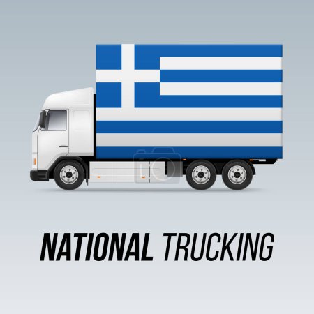 Téléchargez les illustrations : Symbole du camion de livraison national avec le drapeau de la Grèce. Icône nationale du camionnage et drapeau grec - en licence libre de droit