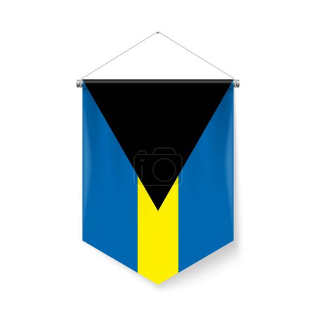 Vertical Pennant Flag of the Bahamas as Icon on White Background with Shadow Effects. Patriotic Sign in Official Color Scheme, Bahamian Falg