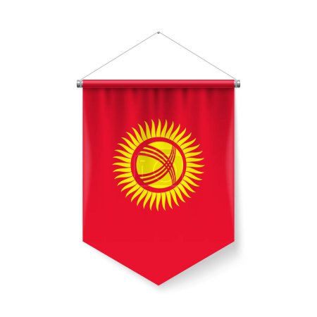 Téléchargez les illustrations : Drapeau vertical Pennant du Kirghizistan en tant qu'icône sur blanc avec des effets d'ombre. Panneau patriotique en couleurs officielles, drapeau kirghize - en licence libre de droit