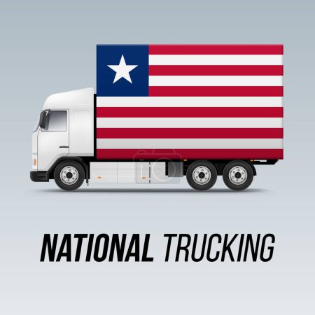 Symbol des nationalen Lieferwagens mit der Flagge von Liberia. National Trucking Icon und liberianische Flagge