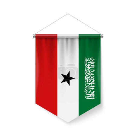 Bandera vertical de Somalilandia como icono sobre fondo blanco con efectos de sombra. Señal patriótica en el esquema oficial de color, bandera con postes metálicos colgando de la cuerda