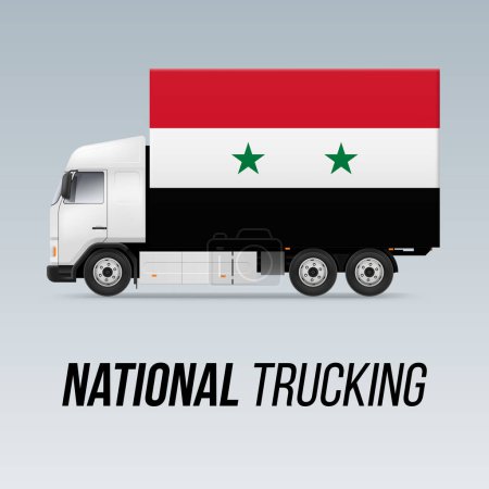 Symbol eines Lieferwagens mit syrischer Flagge. Nationale LKW-Ikone und syrische Flagge
