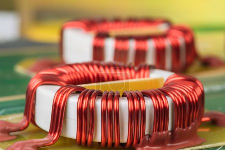 Photo for Electronic components electromagnetic coil inductor on circuit board - Royalty Free Image