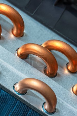 Photo for Copper tube in air conditioning installation close-up - Royalty Free Image