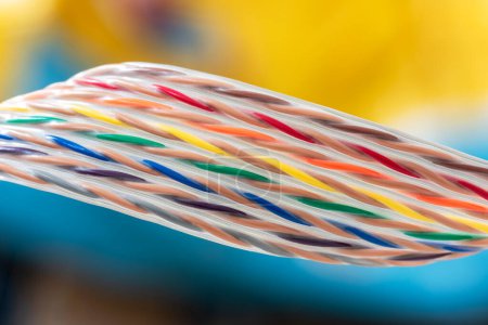 Photo for Multi-colored flat cable ribbon computer connecting cable, closeup - Royalty Free Image