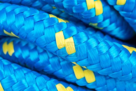 Blue braided polypropylene rope close-up