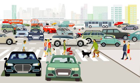 Photo for Cars on the crossroads in traffic jam, illustration - Royalty Free Image
