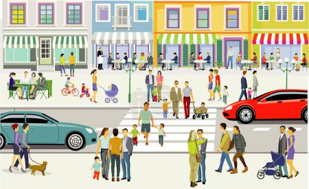 Foto de Silueta de la ciudad con personas en el paso de peatones, personas en la zona residencial, ilustración - Imagen libre de derechos