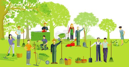 Photo for Group gardening, gardening together illustration - Royalty Free Image