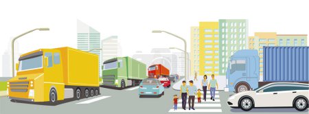 Téléchargez les illustrations : Camions dans la ville Illustration - en licence libre de droit