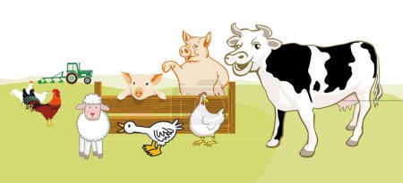 Illustration for Farming with funny farm animals, illustration - Royalty Free Image