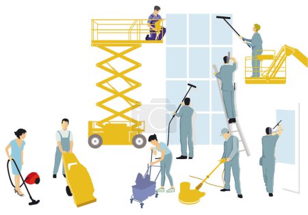 Illustration for Building cleaning, clean windows illustration - Royalty Free Image
