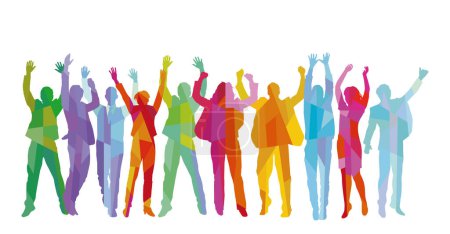 Téléchargez les illustrations : A group of people cheer and rejoice, isolated on white background. illustration - en licence libre de droit
