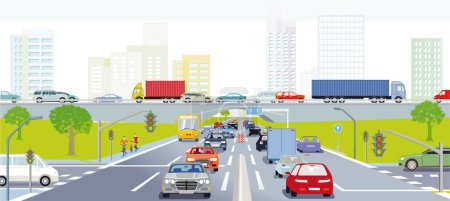 Téléchargez les illustrations : Expressway with traffic jam, illustration - en licence libre de droit