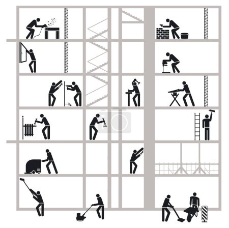 Ilustración de Construcción de casas con ilustración de manitas - Imagen libre de derechos