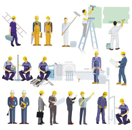 Illustration for Handyman with builder and architect illustration - Royalty Free Image