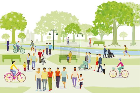 Ilustración de Recreación en el parque con familias y otras personas, ilustración - Imagen libre de derechos