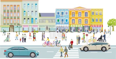 Ilustración de Silueta de la ciudad en los suburbios, con los ciudadanos en la zona residencial, ilustración - Imagen libre de derechos