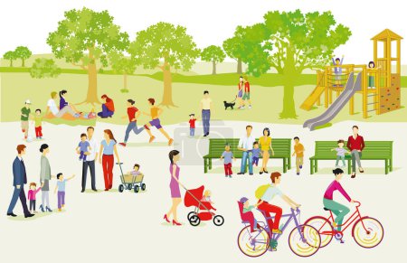 Illustration for Recreation in the park with families, illustration - Royalty Free Image