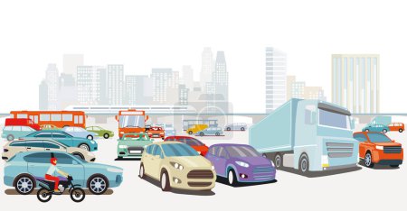 Ilustración de Tráfico por carretera, con camión y coche de pasajeros, ilustración - Imagen libre de derechos