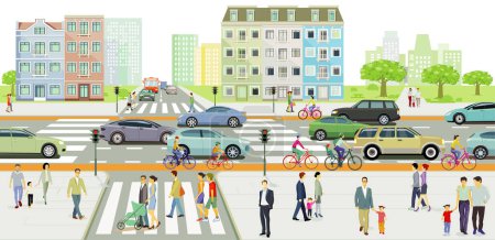 Ilustración de Transporte por carretera y ferrocarril, transporte en autobús con personas, ilustración - Imagen libre de derechos