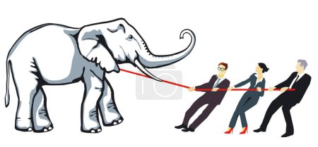 Téléchargez les illustrations : Remorqueur de guerre Équipes tirant un éléphant aux extrémités opposées d'une corde, illustration - en licence libre de droit