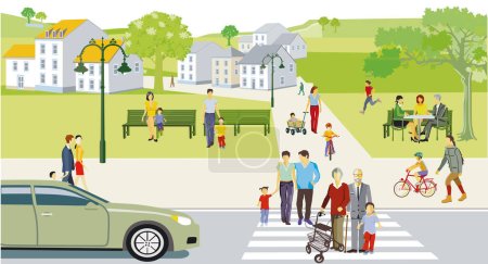 Illustration for People and families in suburb, illustration - Royalty Free Image