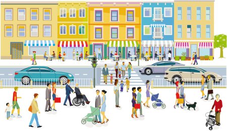 Illustration for Road traffic with pedestrians, illustration - Royalty Free Image