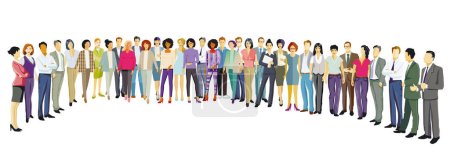 Diverse business people standing together, illustration isolated on white background
