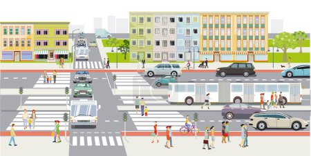 Illustration for Road traffic with pedestrians  and  crosswalk, illustration - Royalty Free Image