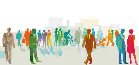 Illustration for A large colorful group of people in the city. illustration - Royalty Free Image