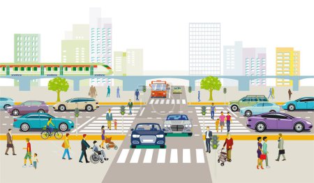 Illustration for City overview with traffic information illustration - Royalty Free Image