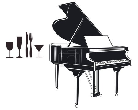Téléchargez les illustrations : Piano à queue avec invitation lillustration - en licence libre de droit