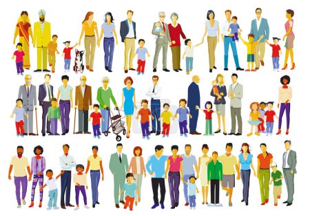 Illustration for A large group of parents with children, isolated illustration - Royalty Free Image
