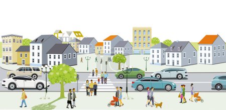 Illustration for Leisure time with family in suburb and road traffic illustration - Royalty Free Image
