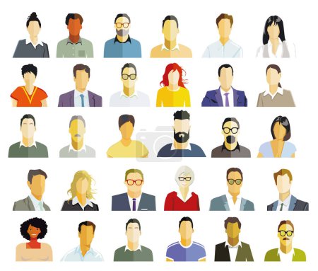 Illustration for Group of people portrait, faces isolated on white background. illustration - Royalty Free Image