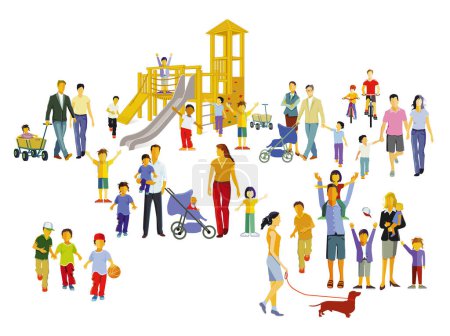 Illustration for Children and families on the playground illustration - Royalty Free Image