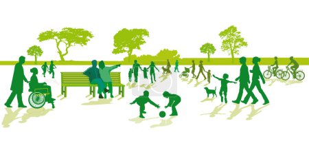Ilustración de Grupos de personas en el parque con familias, padres e hijos, ilustración - Imagen libre de derechos